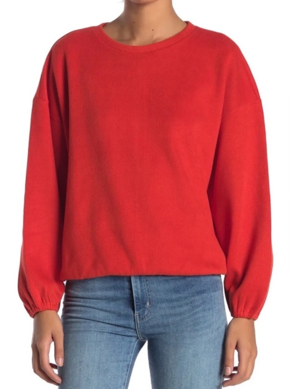 Elodie Rib Knit Crew Neck Sweater Tomato Red